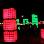 The moon over CubeHenge (Friday 2010 The Orb)