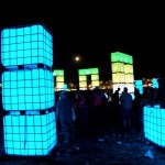 The moon over CubeHenge (Friday 2010 The Orb)