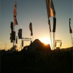 sunset over the pyramid stage