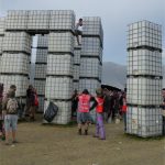 Down, boy! No climbing on Cube Henge...