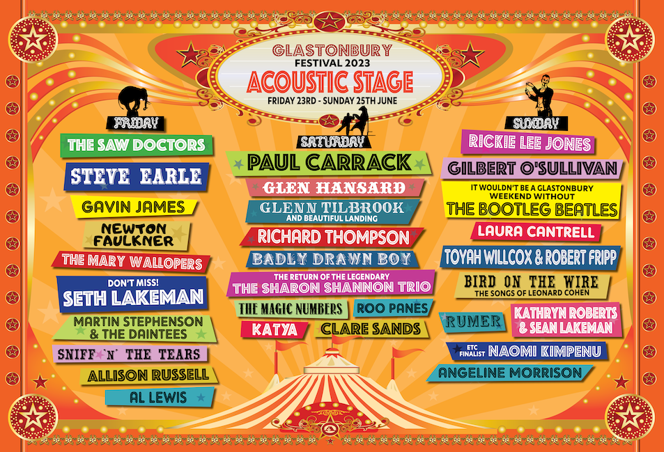 Lineup For The Glastonbury Acoustic Stage Has Been Announced for 2023